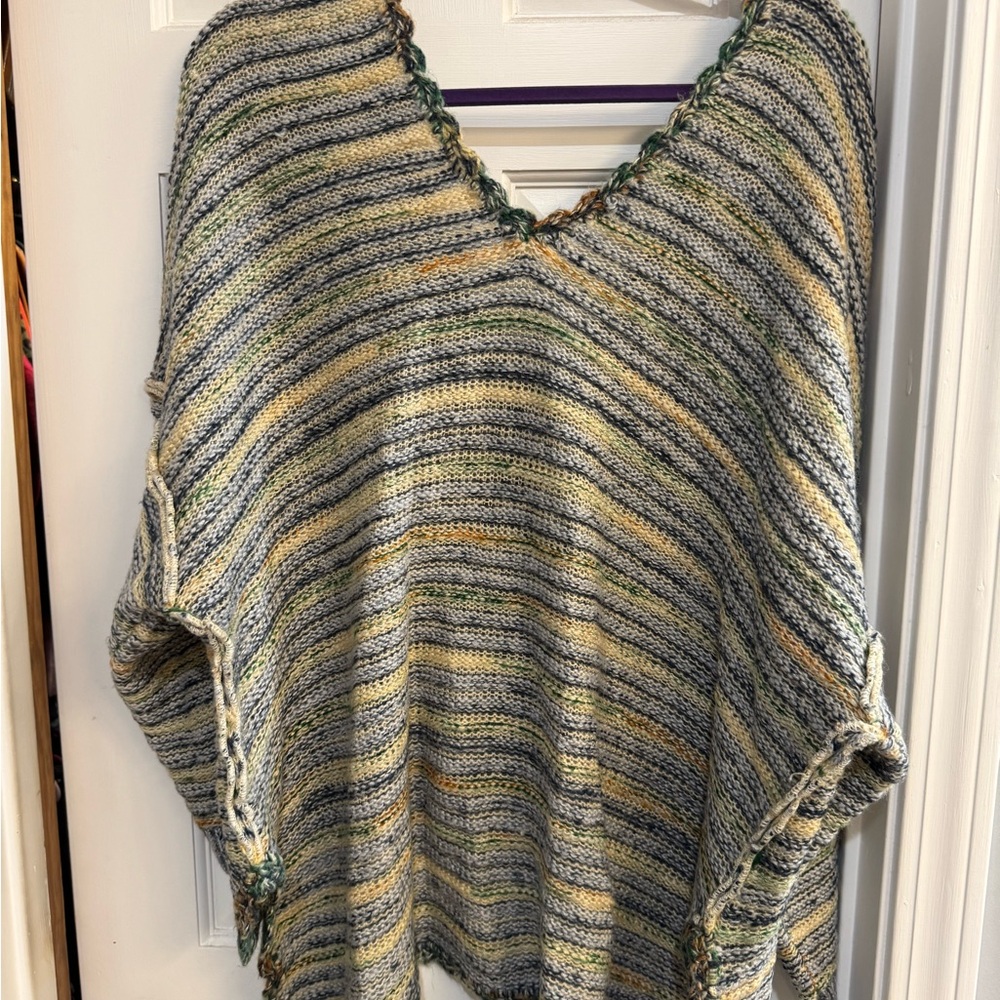 POL Women's Striped Knit Cardigan in Blue and Green - Picture 2 of 2